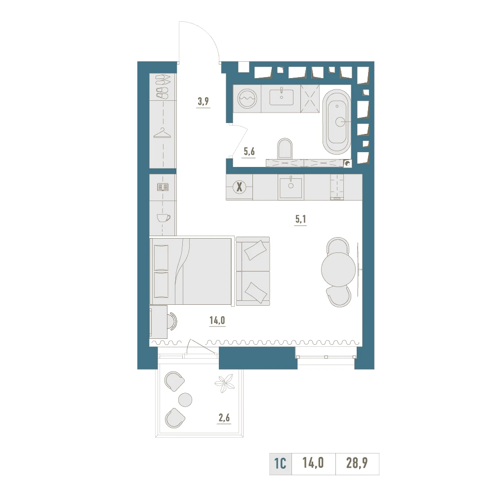1 комнатная квартира 28.9кв.м.