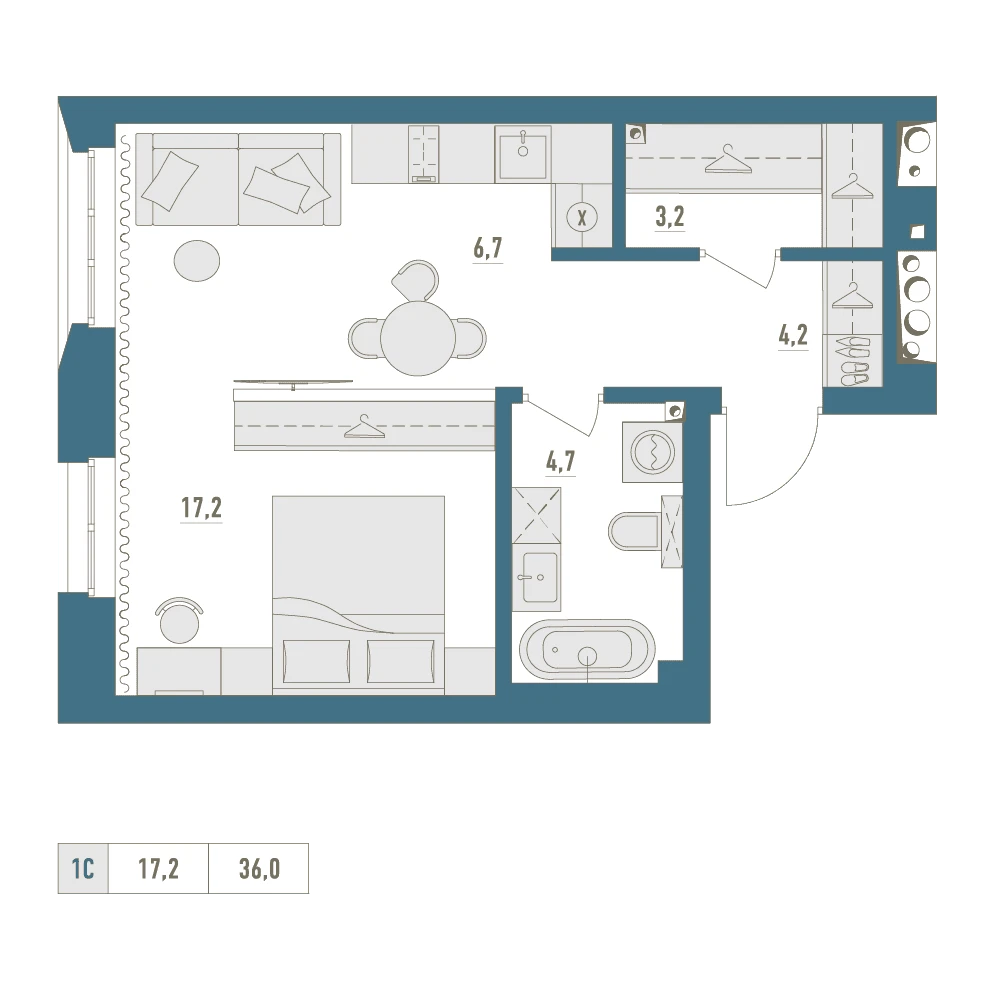 1 комнатная квартира 35.6кв.м.